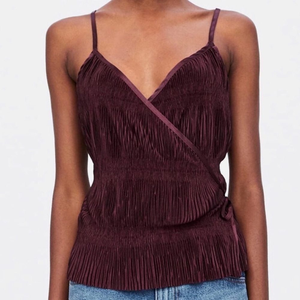 Burgundy Zara crinkled wrap tank top